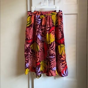Banana print silk midi skirt